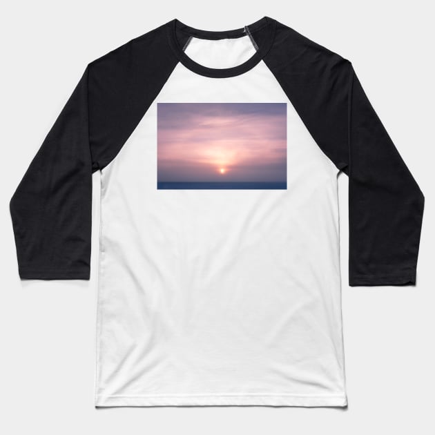 Sun through fog at lake winter morning landscape Baseball T-Shirt by Juhku